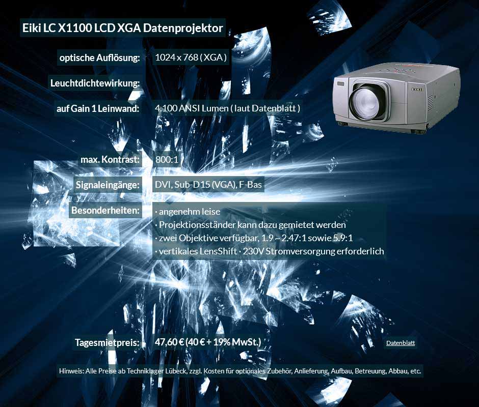 Datenprojektor Mietofferte für Eiki X1100 LCD XGA Datenprojektor zu einem Mietpreis je Tag von 40 Euro + Mehrwertsteuer
