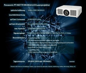 Mietangebot: WUXGA LCD Laserprojektor Panasonic PT MZ770